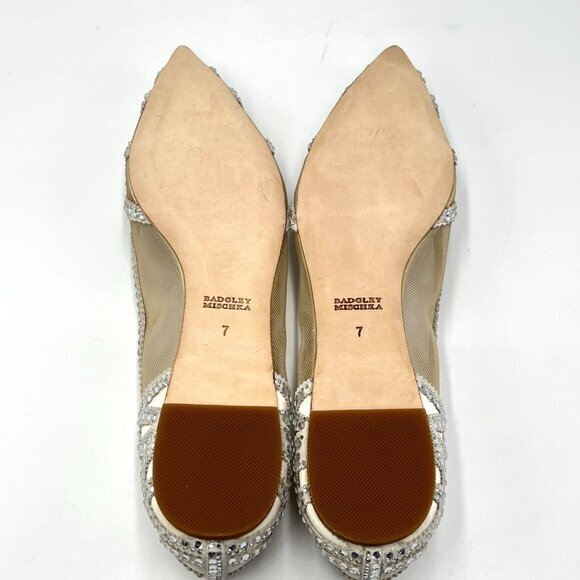 Badgley Mischka BHLDN Size 7 Gigi Jeweled Ivory White Silver Ballet Flats Shoes - Picture 11 of 15